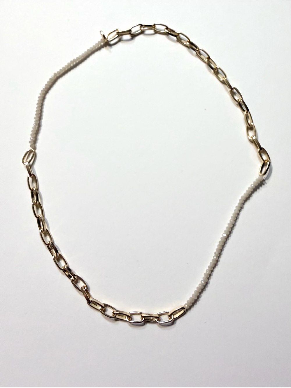 Marlyn Schiff Gold Tone Chain and White Bead Women's Necklace Stretch Pull On